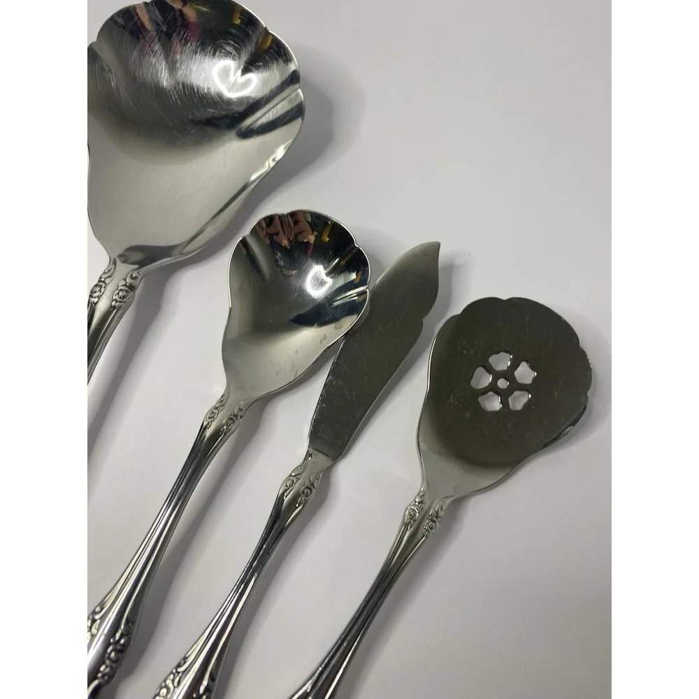 7 - Serving Tablespoon Meat Fork Spoon Pierced Oneida Community BRAHMS Stainless